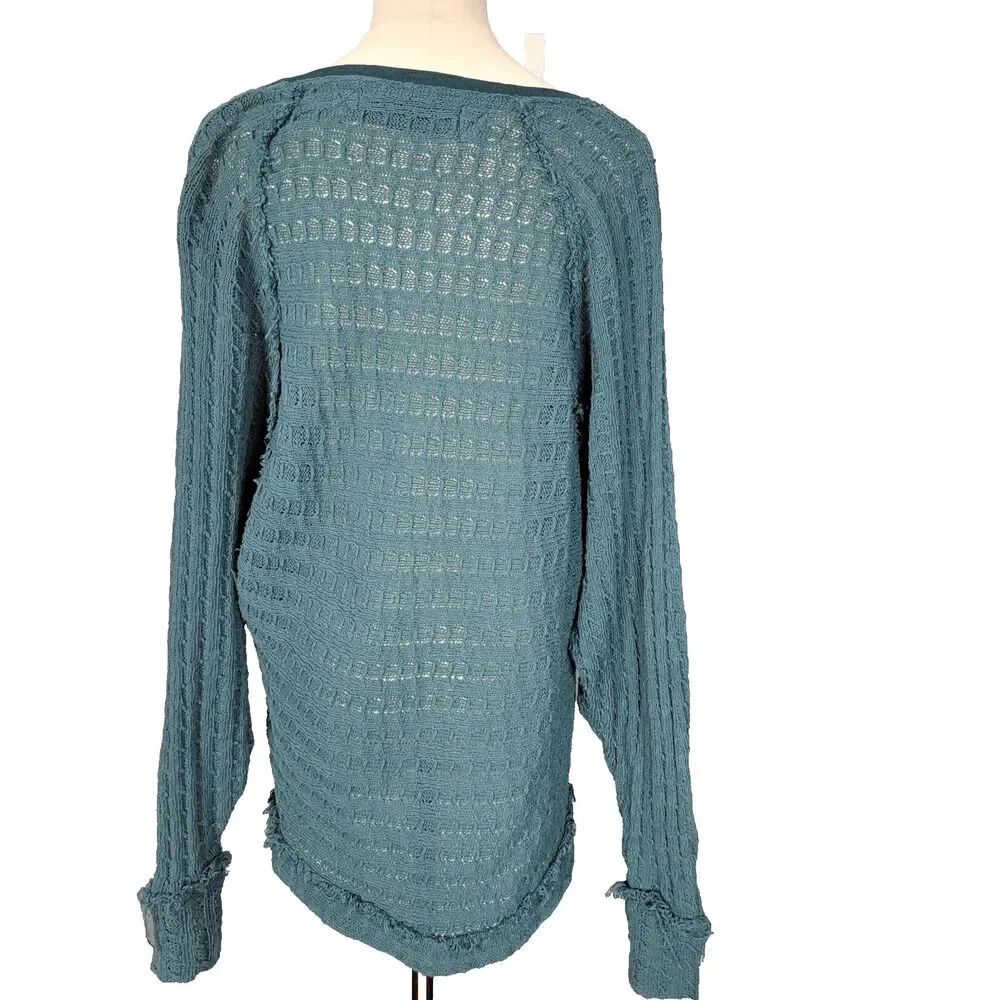 Free People We The Free Thien's Hacci Long Sleeve Sweater Teal Green Knit Y2K XS